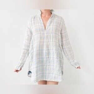 CP shades teton neutral plaid linen tunic blouse